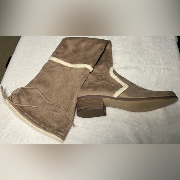 NWOT Charles David Sz7.5 brown/beige pullon over the knee boots by Anthropologie - Picture 6 of 10